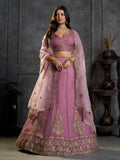 Stunning Mauve Zari Embroidered Organza Wedding Wear Lehenga Choli