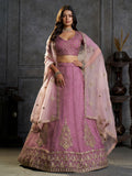Stunning Mauve Zari Embroidered Organza Wedding Wear Lehenga Choli