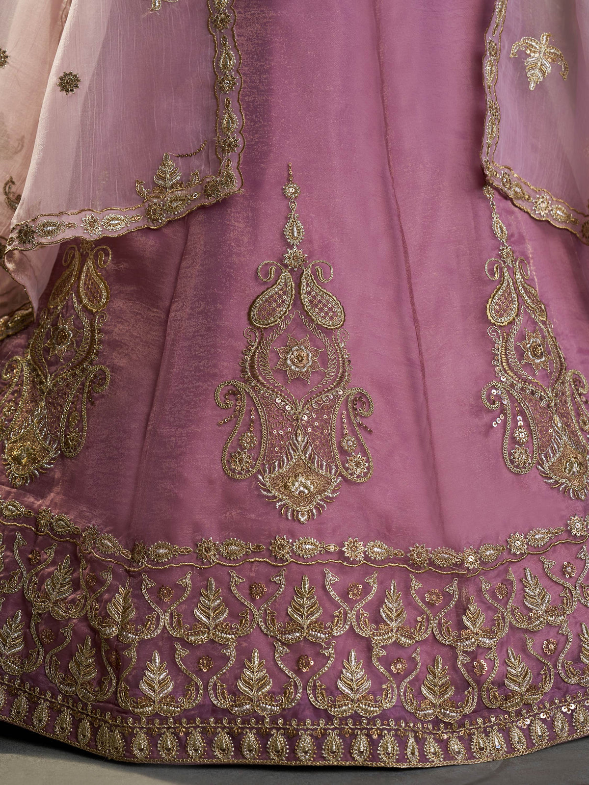 Stunning Mauve Zari Embroidered Organza Wedding Wear Lehenga Choli