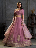 Stunning Mauve Zari Embroidered Organza Wedding Wear Lehenga Choli