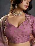 Stunning Mauve Zari Embroidered Organza Wedding Wear Lehenga Choli