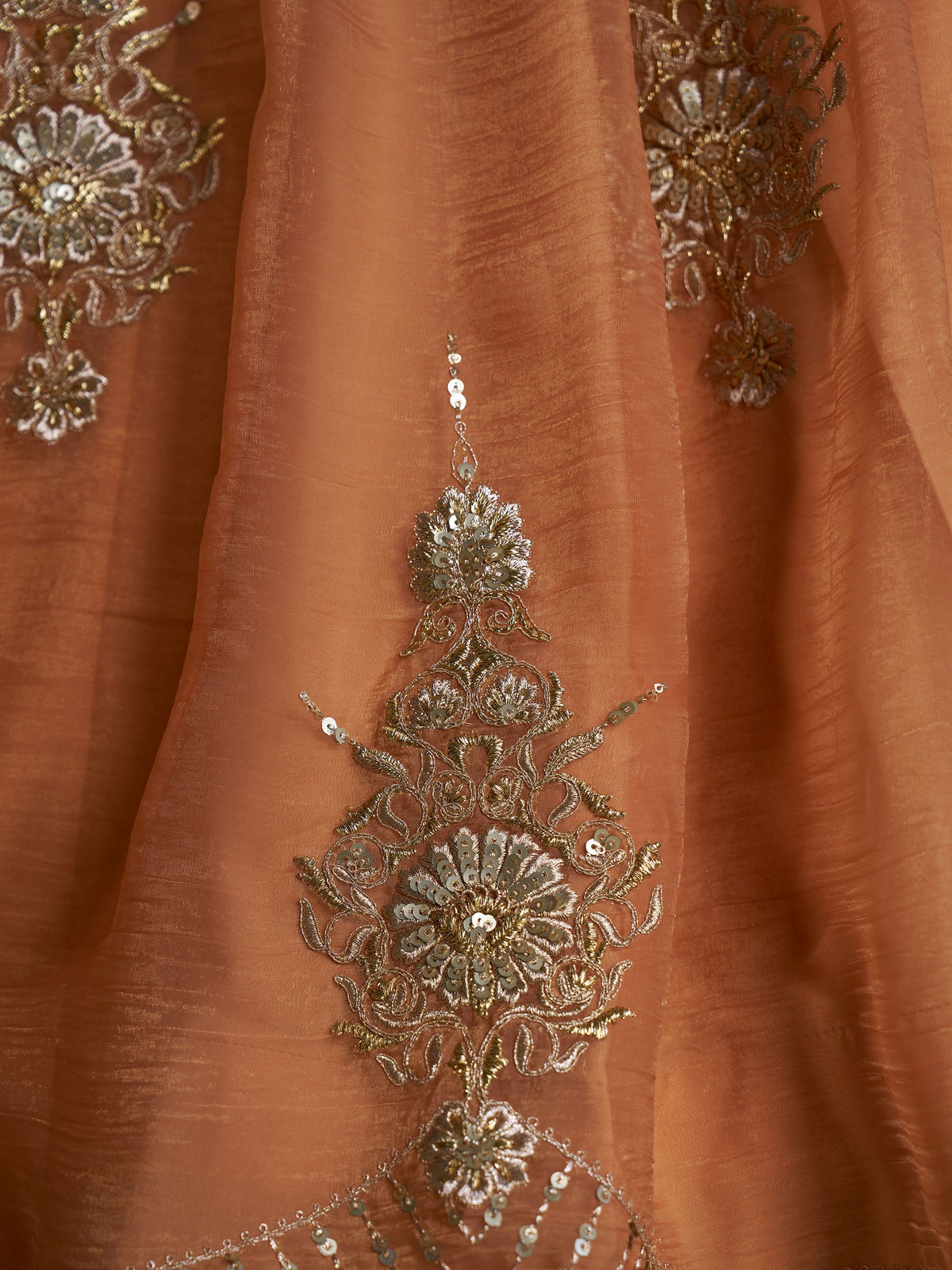 Graceful Peach Zari Embroidered Organza Traditional Lehenga Choli