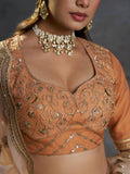 Graceful Peach Zari Embroidered Organza Traditional Lehenga Choli