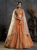 Graceful Peach Zari Embroidered Organza Traditional Lehenga Choli