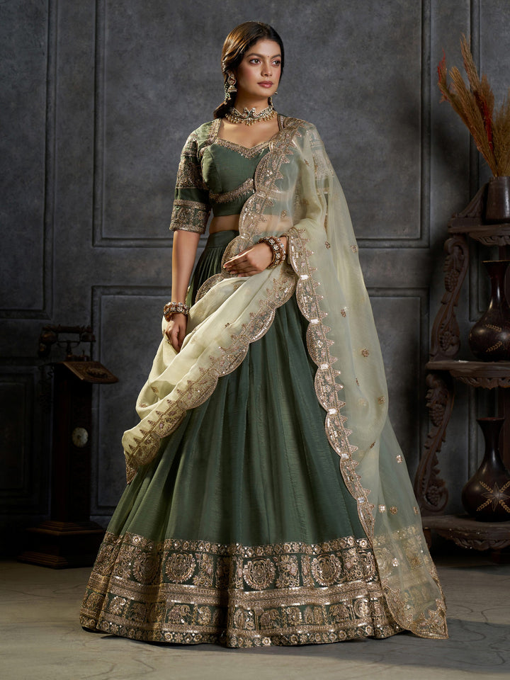 Royal Green Zari Work Organza Function Wear Lehenga Choli