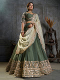 Royal Green Zari Work Organza Function Wear Lehenga Choli