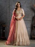 Enchanting Cream Zari Embroidered Organza Wedding Wear Lehenga Choli