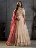 Enchanting Cream Zari Embroidered Organza Wedding Wear Lehenga Choli