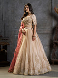 Enchanting Cream Zari Embroidered Organza Wedding Wear Lehenga Choli