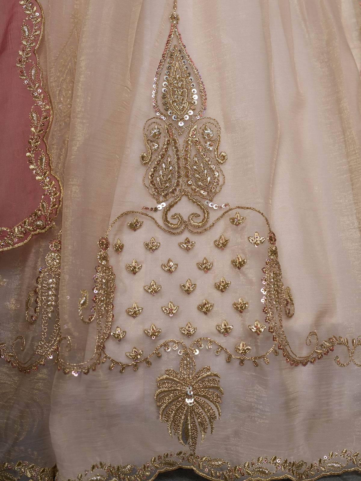 Enchanting Cream Zari Embroidered Organza Wedding Wear Lehenga Choli