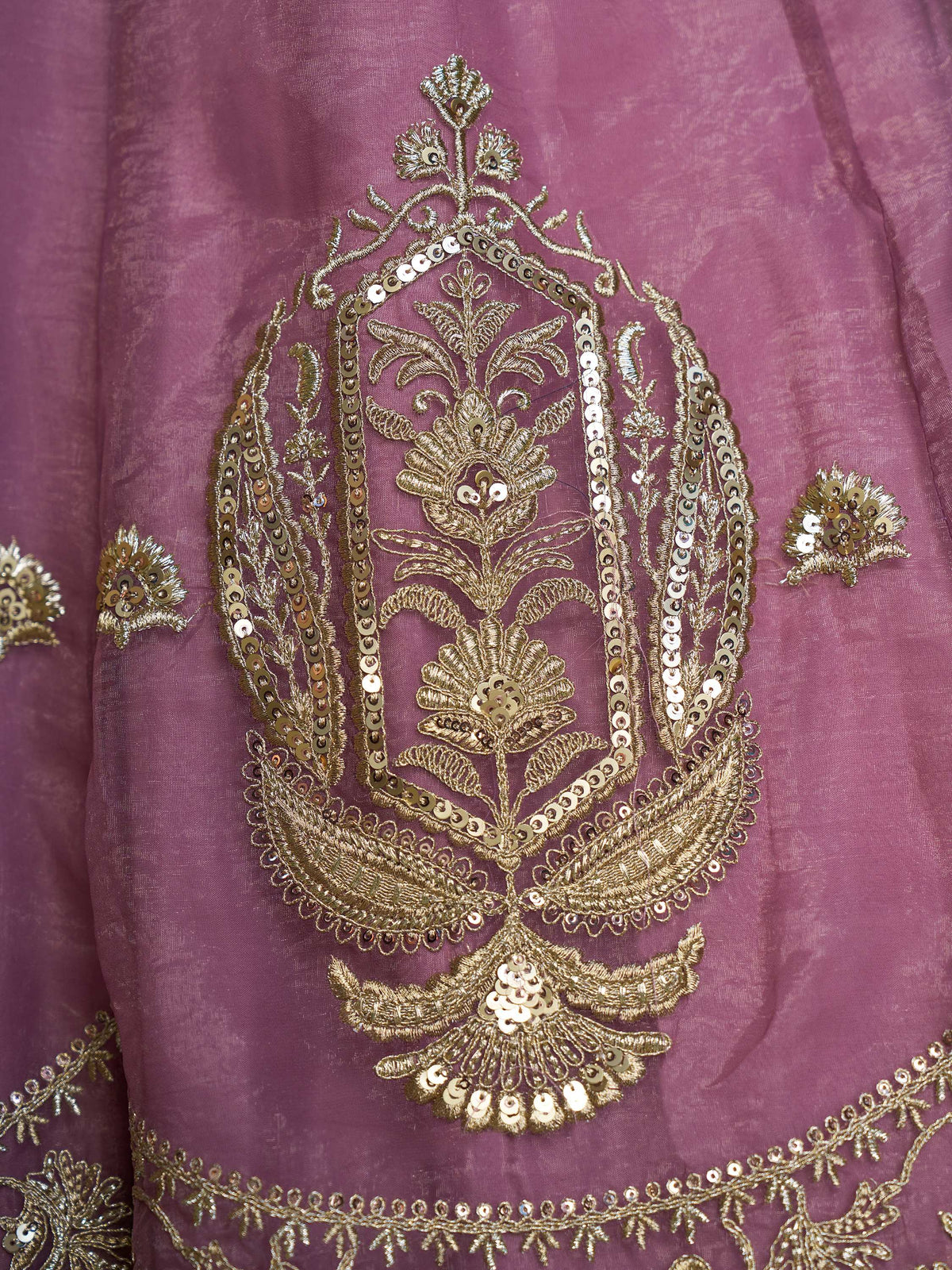 Majestic Mauve Zari Embroidered Organza Event Wear Lehenga Choli