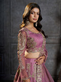 Majestic Mauve Zari Embroidered Organza Event Wear Lehenga Choli