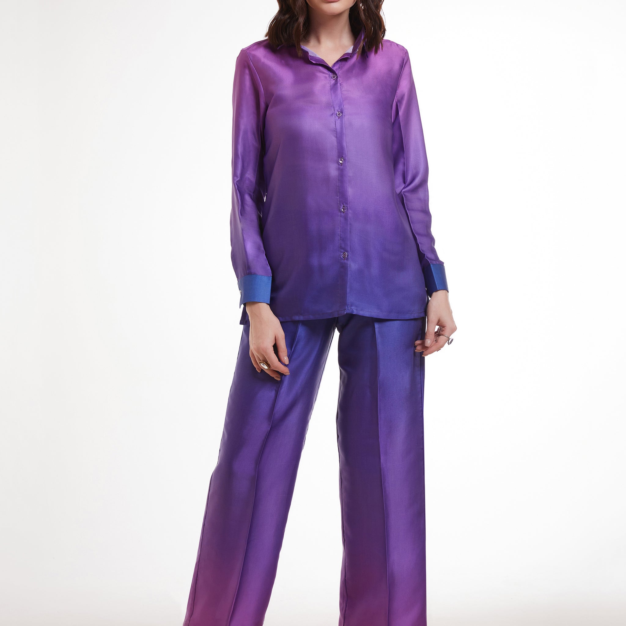 Incredible Ombre Purple Satin Party Wear Co-Ord Set