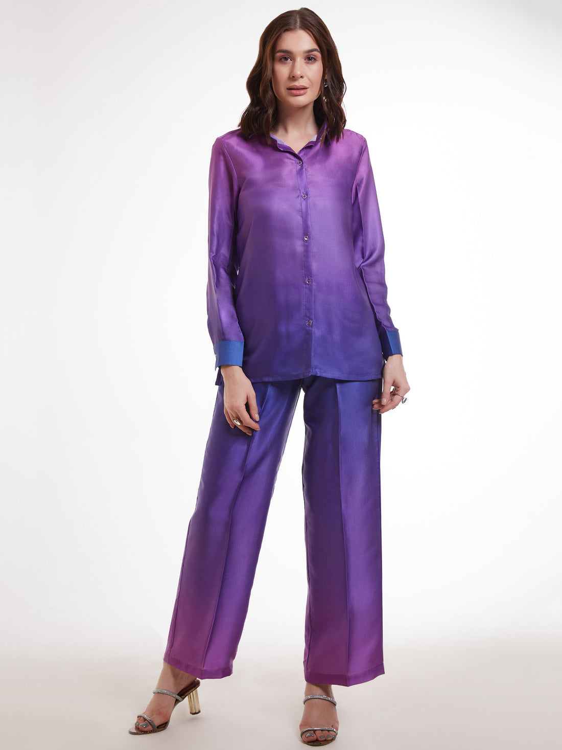 Incredible Ombre Purple Satin Party Wear Co-Ord Set