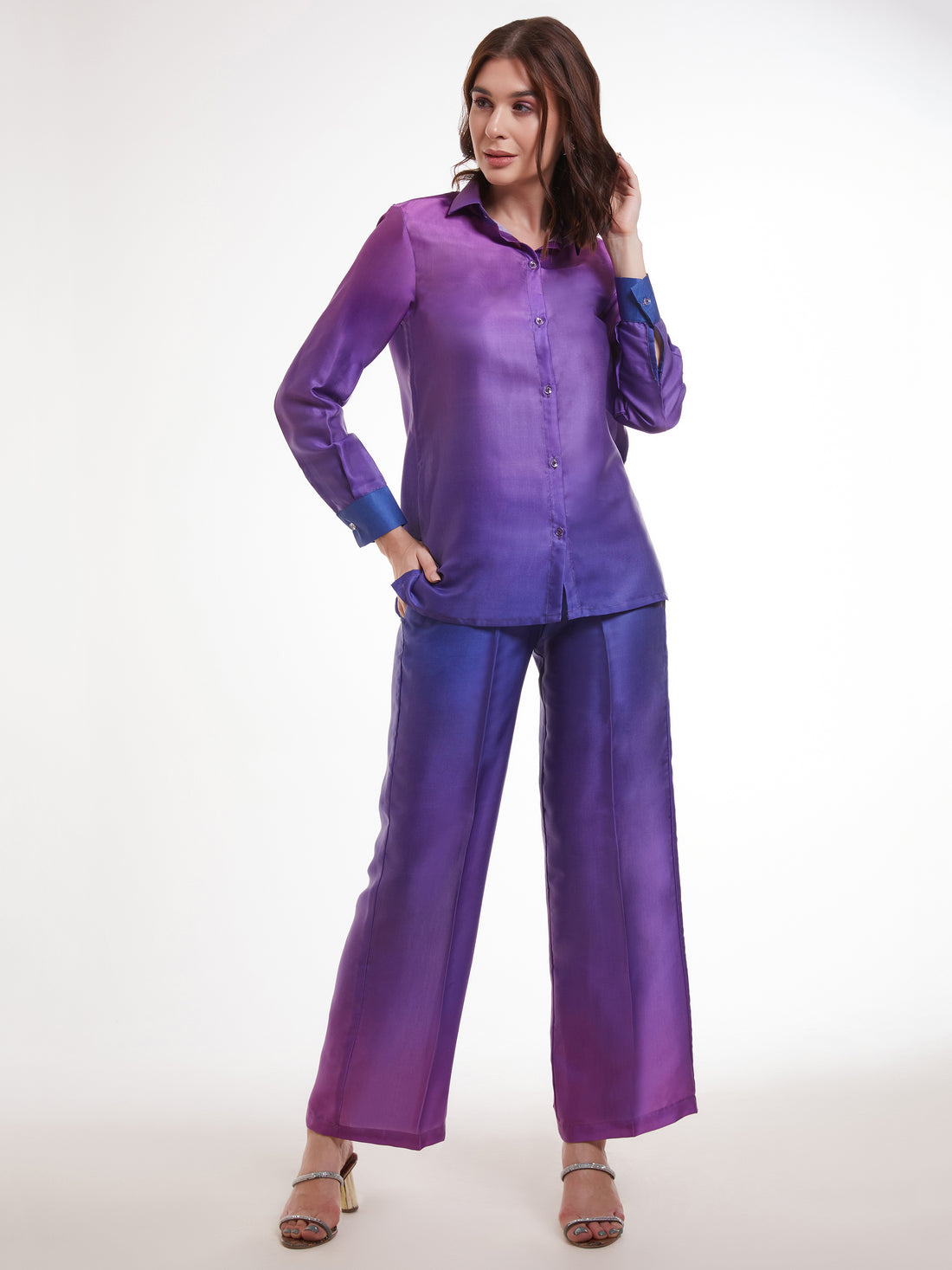 Incredible Ombre Purple Satin Party Wear Co-Ord Set