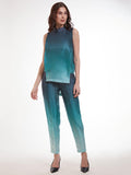 Outstanding Ombre Blue Printed Satin Party Wear Co-Ord Set