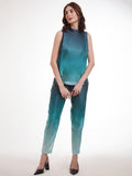 Outstanding Ombre Blue Printed Satin Party Wear Co-Ord Set