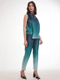 Outstanding Ombre Blue Printed Satin Party Wear Co-Ord Set