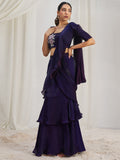 Glamorous Wine Ruffle Organza Pre-Stitched Saree With Hand Work Blouse