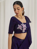 Glamorous Wine Ruffle Organza Pre-Stitched Saree With Hand Work Blouse