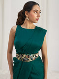 Awesome Teal Green Organza Silk Ready To Wear Saree With Blouse