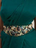 Awesome Teal Green Organza Silk Ready To Wear Saree With Blouse