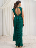 Awesome Teal Green Organza Silk Ready To Wear Saree With Blouse