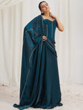 Fascinating Navy Blue Organza Silk Pre-Stitched Saree With Corset Blouse