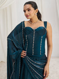 Fascinating Navy Blue Organza Silk Pre-Stitched Saree With Corset Blouse