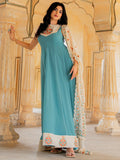 Superb Turquoise Zari Embroidery Georgette Festive Wear Gown With Dupatta