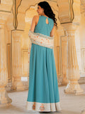 Superb Turquoise Zari Embroidery Georgette Festive Wear Gown With Dupatta