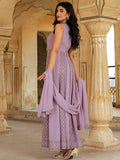 Classy Lavender Lucknowi Work Georgette Festive Wear Gown With Dupatta