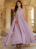 Classy Lavender Lucknowi Work Georgette Festive Wear Gown With Dupatta