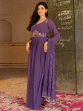 Sensational Purple Georgette Wedding Wear Gown With Sequins Embroidery Dupatta