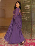 Sensational Purple Georgette Wedding Wear Gown With Sequins Embroidery Dupatta