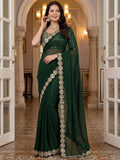 Gorgeous Green Sequins Georgette Party Wear Saree With Blouse
