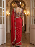 Elegant Red Sequins Georgette Wedding Wear Saree With Blouse