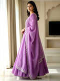 Delightful Lavender Zari Embroidered Silk Engagement Wear Gown With Dupatta