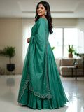 Lovable Teal Green Sequins Work Silk Traditional Gown With Dupatta