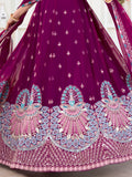 Sweet Purple Thread Work Georgette Bridesmaid Lehenga Choli