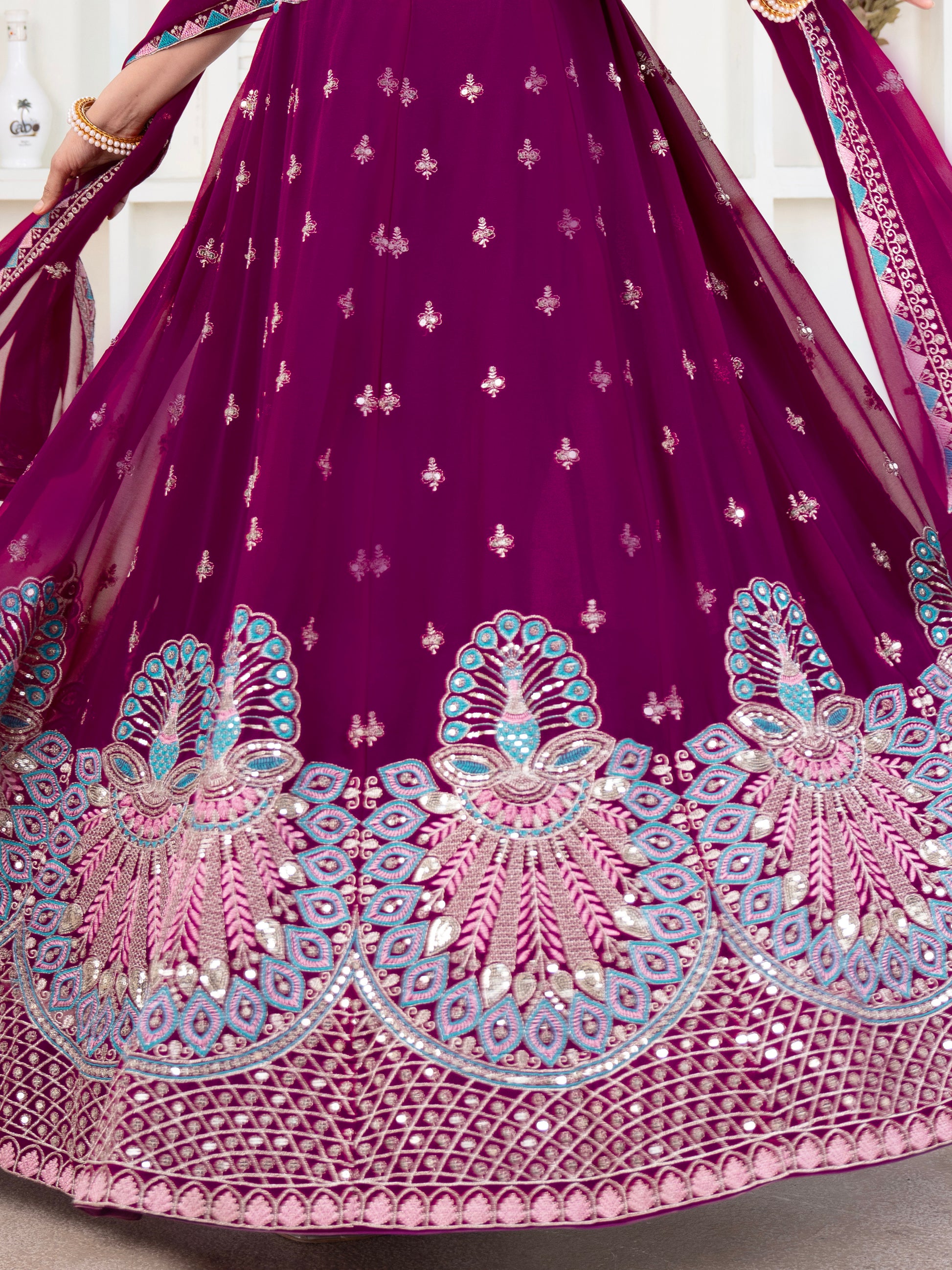 Sweet Purple Thread Work Georgette Bridesmaid Lehenga Choli