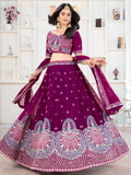 Sweet Purple Thread Work Georgette Bridesmaid Lehenga Choli