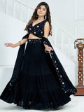 Stunning Black Georgette Party Wear Lehenga Embroidered Choli