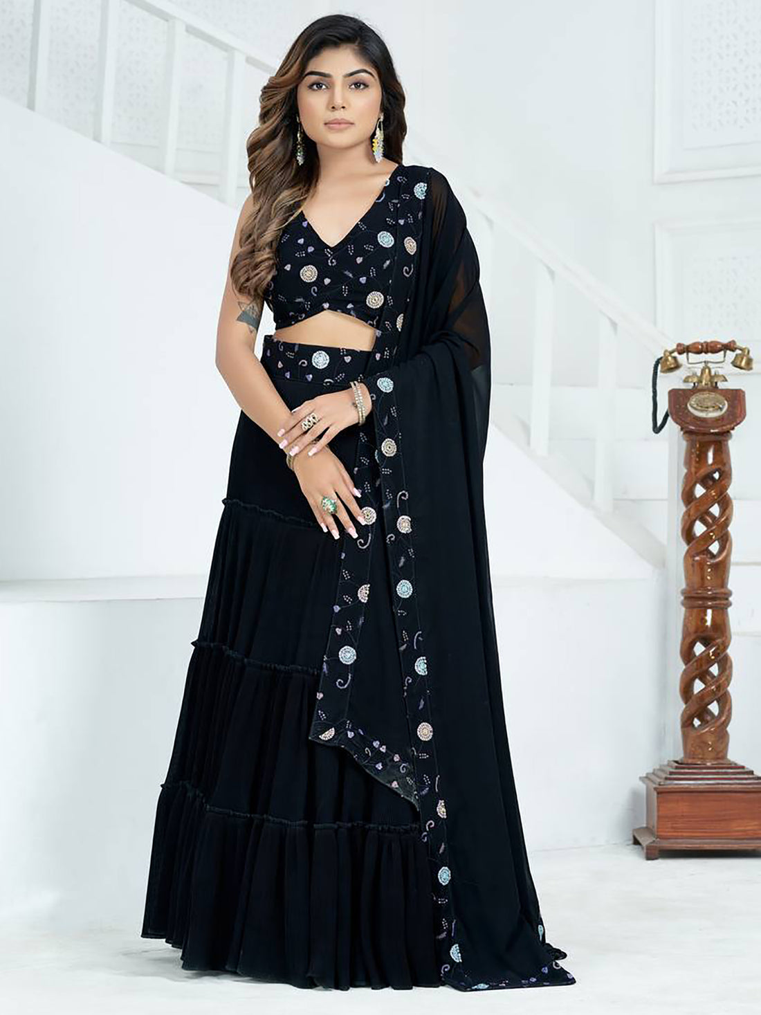Stunning Black Georgette Party Wear Lehenga Embroidered Choli