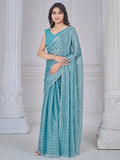 Charming Sky Blue Digital Printed Organza Silk Festive Wear Saree
