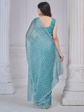 Charming Sky Blue Digital Printed Organza Silk Festive Wear Saree