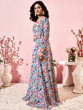 Precious White Printed Crepe Party Wear Crop Top Palazzo With Shrug