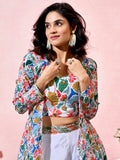Precious White Printed Crepe Party Wear Crop Top Palazzo With Shrug