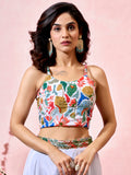 Precious White Printed Crepe Party Wear Crop Top Palazzo With Shrug