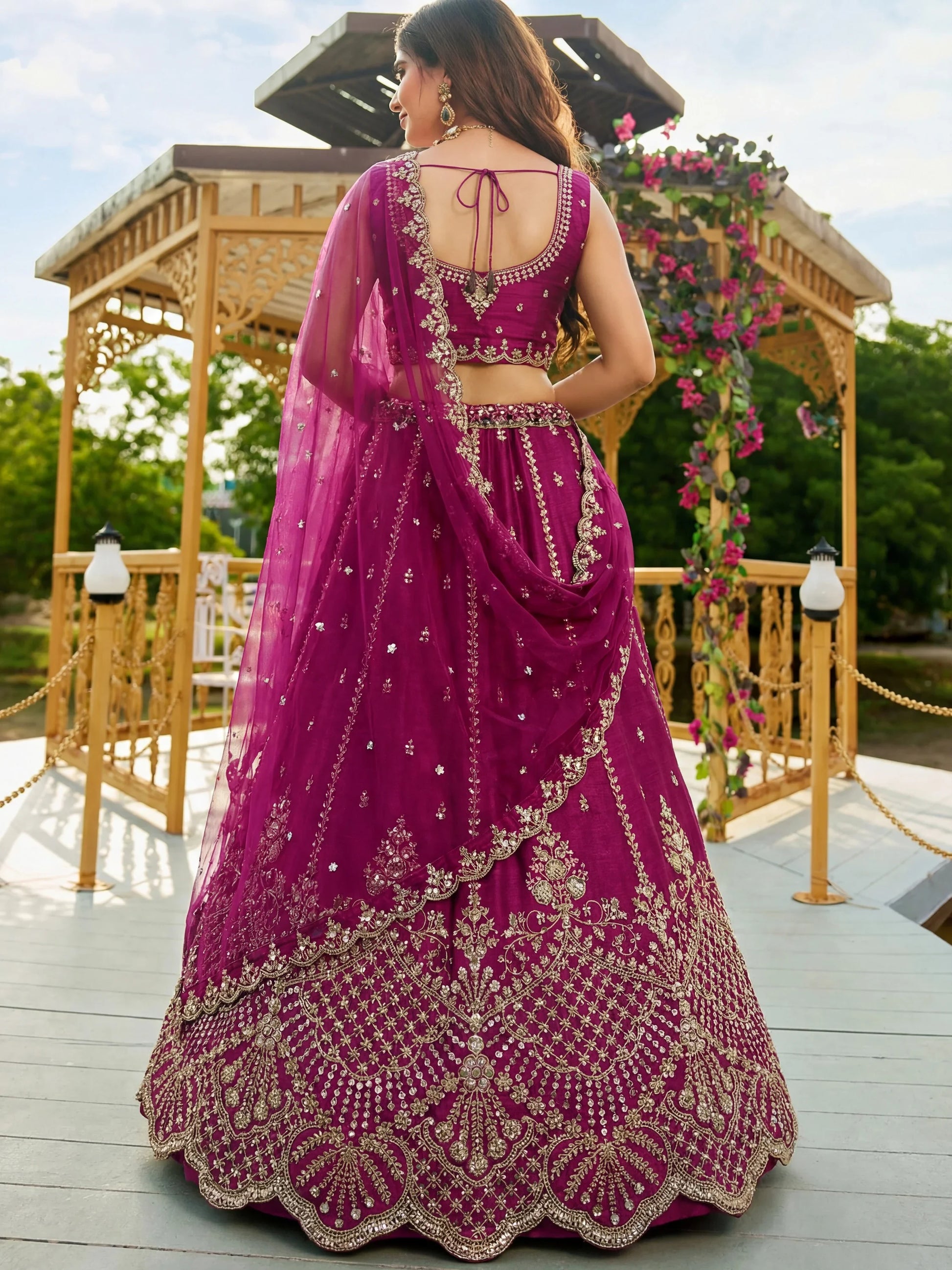 Elegant Wine Dori Embroidery Satin Function Wear Lehenga Choli